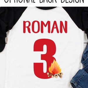 FIRE TRUCK 3rd Birthday Boy Shirt, Third Birthday Boys Baseball Raglan, Birthday Onesie® Firetruck Party, Personalized with Name and Number image 2