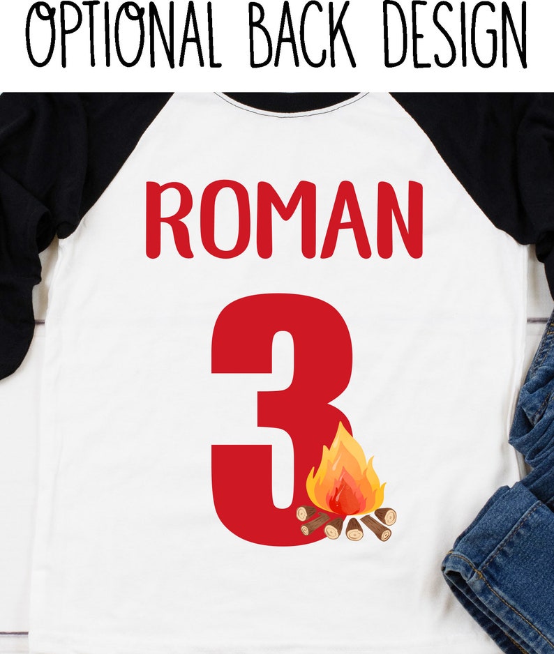FIRE TRUCK 3rd Birthday Boy Shirt, Third Birthday Boys Baseball Raglan, Birthday Onesie® Firetruck Party, Personalized with Name and Number image 2