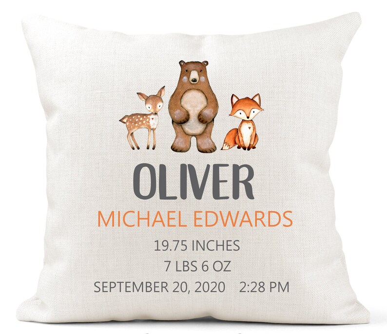 Woodland Animals Nursery Pillow Linen Throw Pillow Birth Etsy