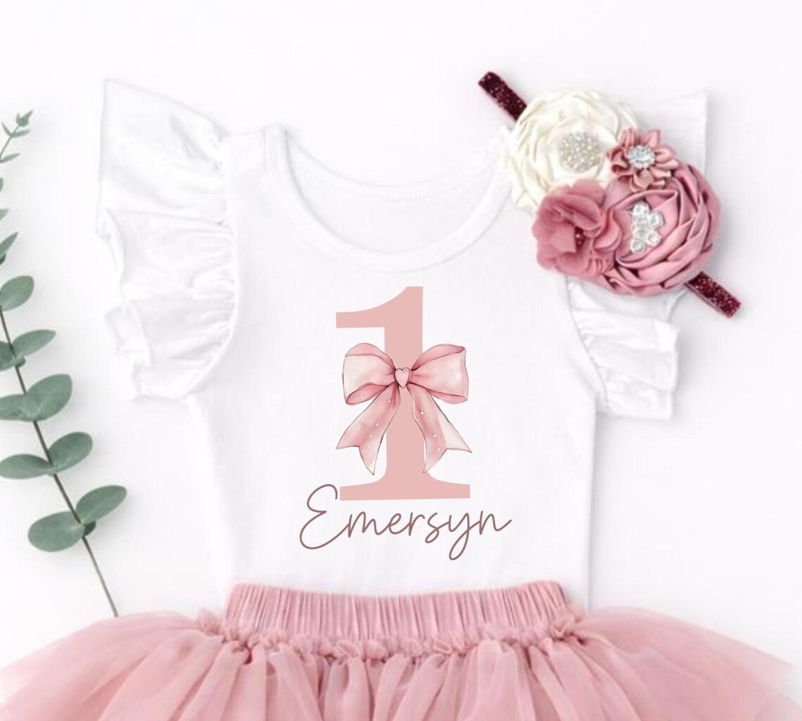 Personalized Coquette Bow 1st Birthday Girl Ballerina Tutu Outfit, One ...