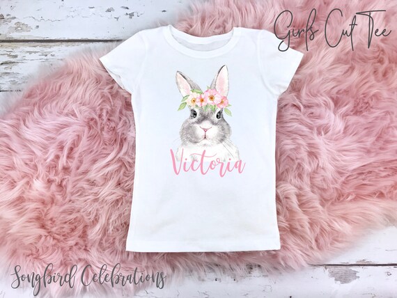 Easter Bunny Pink Watercolor Flower Headband Girls T Shirt Easter Bunny Pink Watercolor Flower Headband Girls T Shirt