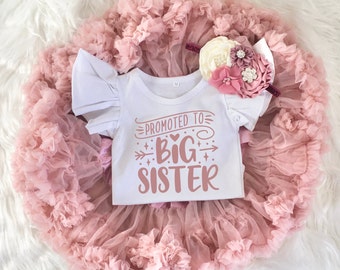 Promoted to Big Sister Outfit, Baby Girl Mauve Rose Gold Tutu Outfit, Vintage Rose Onesie®, Pettiskirt Photoshoot outfit, Birth Announcement