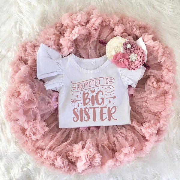 Promoted to Big Sister Outfit, Baby Girl Mauve Rose Gold Tutu Outfit, Vintage Rose Onesie®, Pettiskirt Photoshoot outfit, Birth Announcement