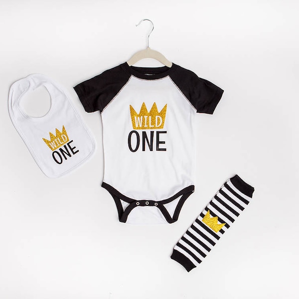 Wild 1 One 1st First Birthday Outfit Wild 1 Onesie® Where The Wild Things Are Cake Smash Photo Prop Boy Gold Crown Leggings Leg Warmers Bib