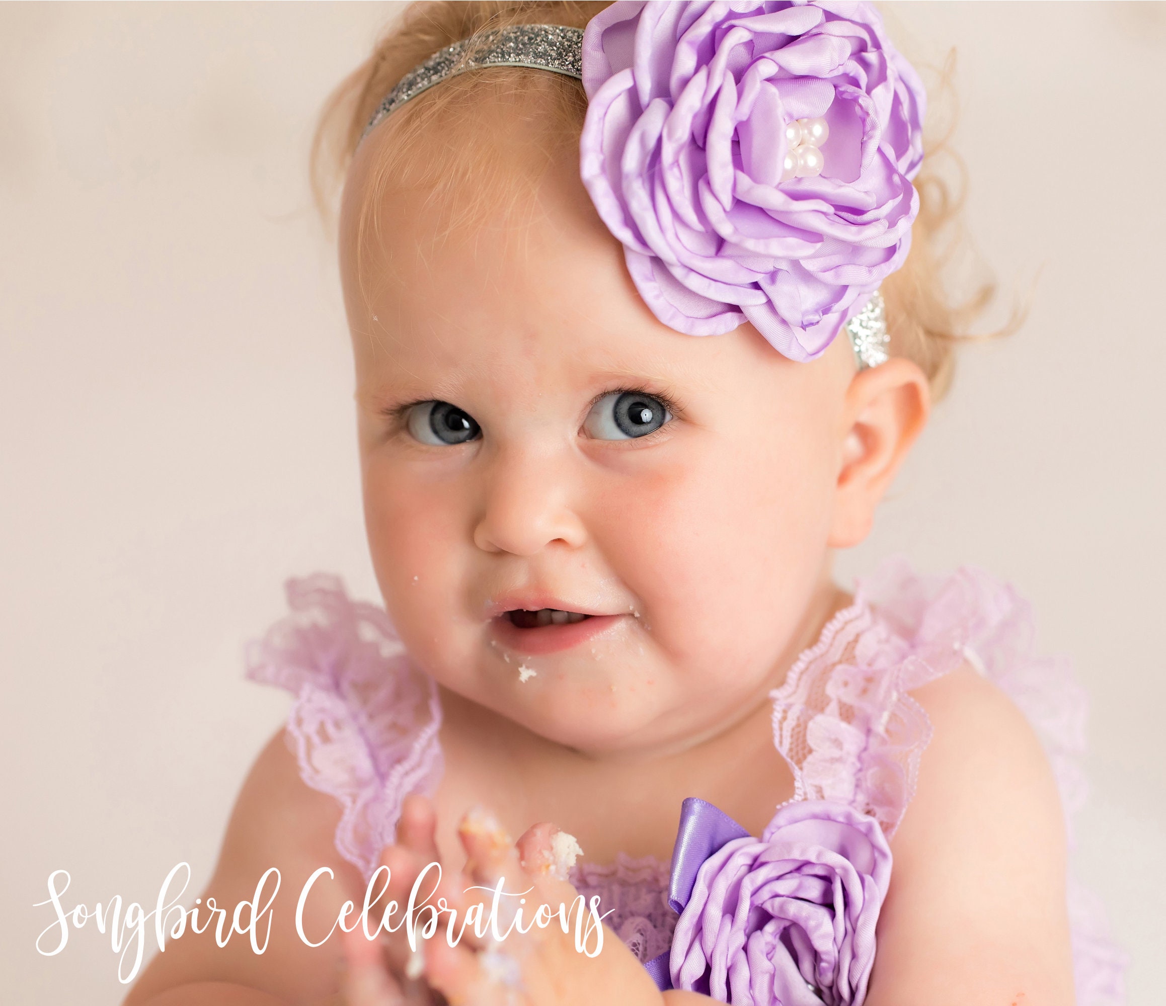 Lavender Lace Romper 1st Birthday Girl Outfit Headband Flower | Etsy