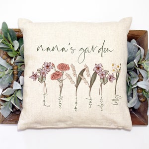 Grandma's Garden Personalized Birth Flower Birth Month Pillow Cover, Custom Mother's Day Pillow Cover, Mothers Day Gift image 2