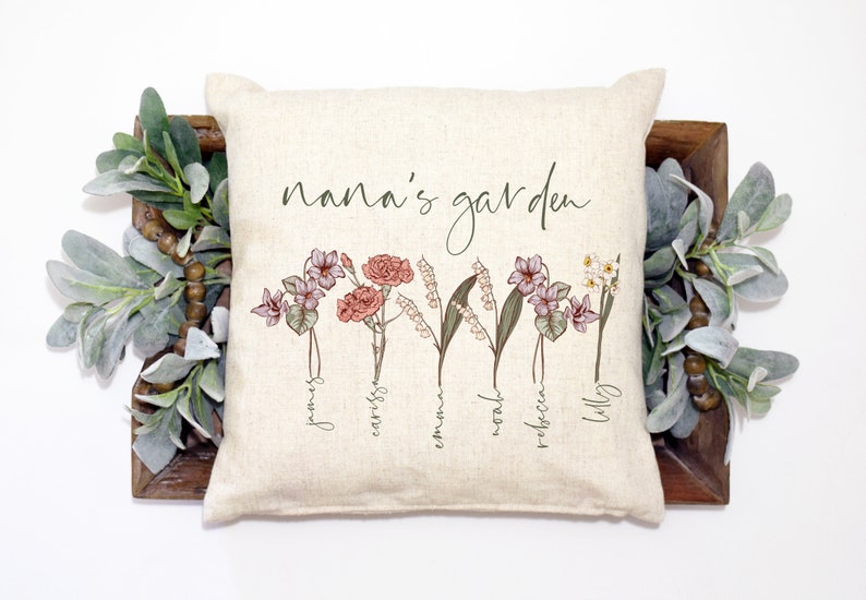 Grandma's Garden Personalized Birth Flower Birth Month Pillow Cover, Custom Mother's Day Pillow Cover, Mothers Day Gift image 2