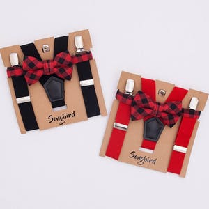 I'm 1 Let's Party Buffalo Plaid Bow Tie Suspenders 1st First Birthday Outfit Boy Lumberjack Party Red Black White Onesie® Cake Smash Boy image 9