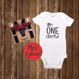 Lumberjack 1st Birthday Outfit: Buffalo Plaid Set, Mr. ONEderful, black pants personalized,  Christmas, fall