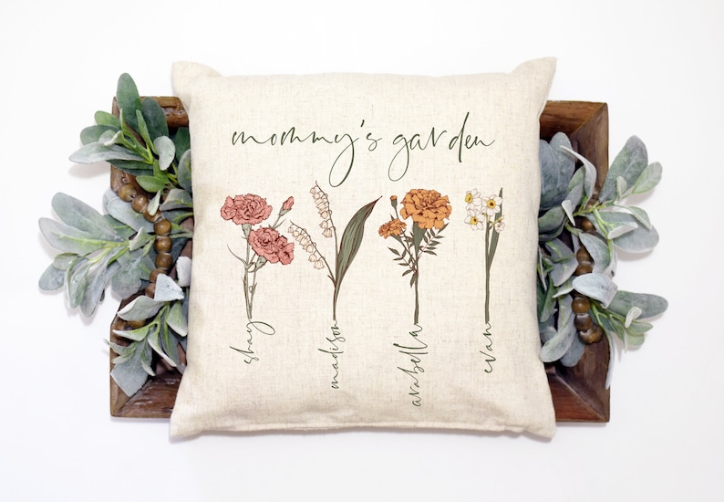 Grandma's Garden Personalized Birth Flower Birth Month Pillow Cover, Custom Mother's Day Pillow Cover, Mothers Day Gift image 3