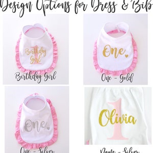 First Birthday Girl Dress, First Birthday Tutu Outfit Girl, Pink and Gold One Tutu Outfit, Cake Smash Outfit Baby Girl, First Birthday Bib image 10