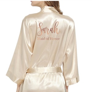 Bridesmaid Robes Bridal Party Satin Robes Bride Wedding Party Robe Champagne + Rose Gold Foil Effect Custom Personalized Gift Monogrammed