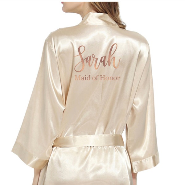 Bridesmaid Robes Bridal Party Satin Robes Bride Wedding Party Robe Champagne + Rose Gold Foil Effect Custom Personalized Gift Monogrammed