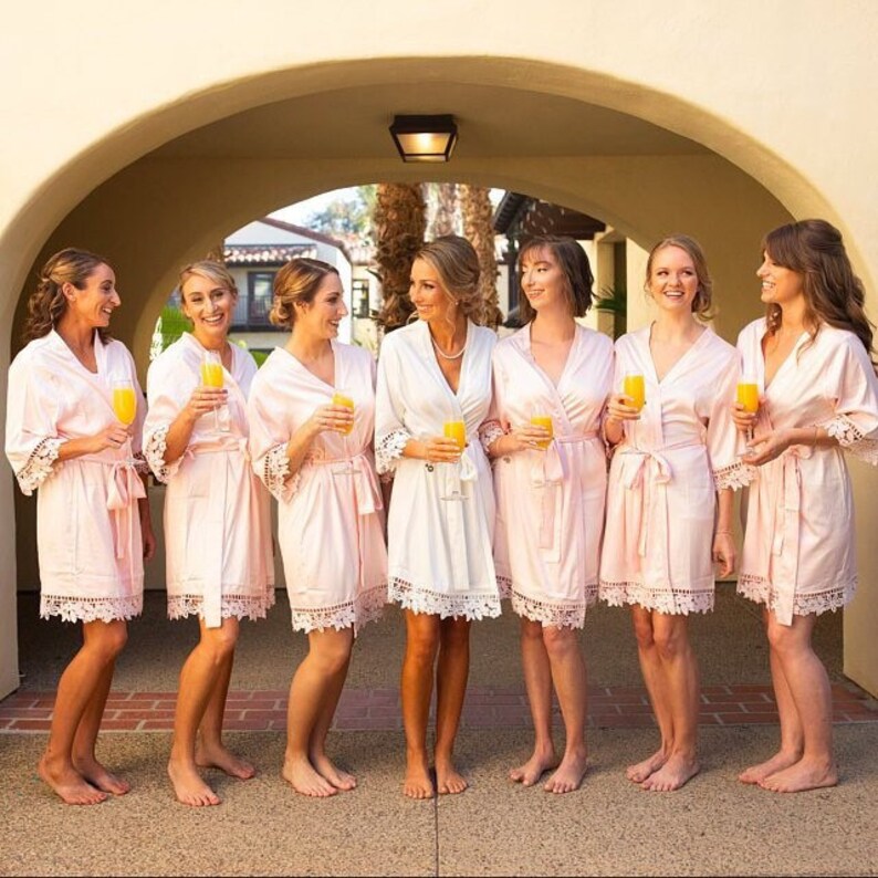 Navy Blue Bridesmaid Robes Bridal Party Satin & Lace Robes Etsy Canada