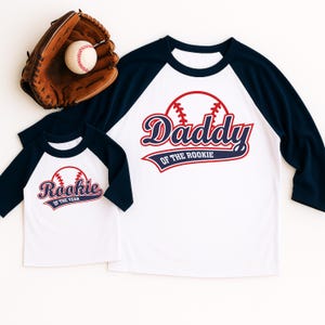 Rookie of the Year First Birthday Boy Baseball Shirt, Mommy Daddy of the Rookie, 1st Birthday Boy Shirt, Red Navy Blue Baseball Raglan