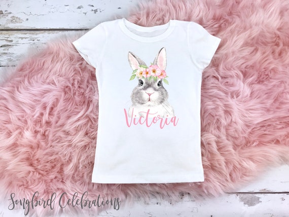 Easter Bunny Pink Watercolor Flower Headband Girls T Shirt Easter Bunny Pink Watercolor Flower Headband Girls T Shirt