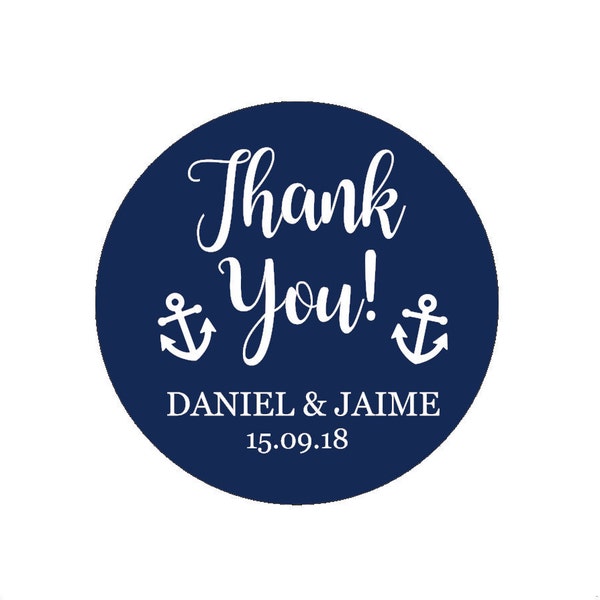 Thank You Wedding Favor Stickers White Navy Blue Nautical Anchor Favour Wedding Labels Tags Thank You Labels Seals Wedding Bridal