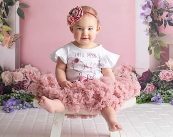 Little Miss Onederful Floral Wreath 1st Birthday Girl Mauve Rose Gold Tutu Outfit, Vintage Rose Onesie®, Pettiskirt Cake Smash