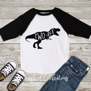 Two Rex Birthday Shirt 2nd Birthday Boy Dinosaur Shirt Birthday Baseball Style Raglan Jersey Style Personalization Name and Number on Back