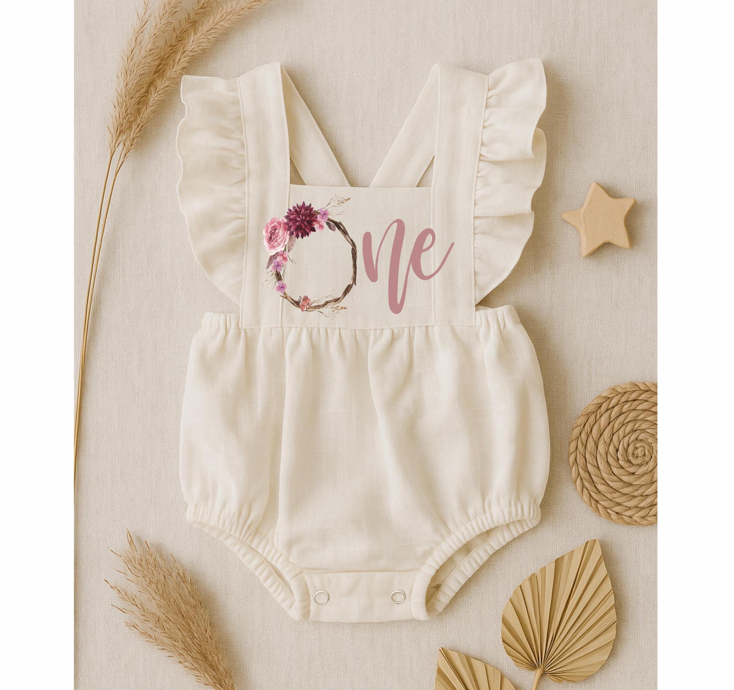 thumbnail image 2 of Baby Girl First Birthday Outfit Floral Gold One Print Bodysuit Princess Tutu Dress With Crown 1st Birthday Cake Smash Outfit One Year Old Photography... 2 of 14