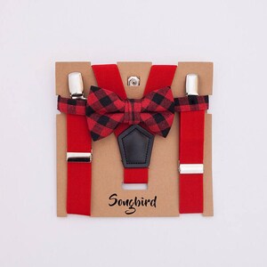 I'm 1 Let's Party Buffalo Plaid Bow Tie Suspenders 1st First Birthday Outfit Boy Lumberjack Party Red Black White Onesie® Cake Smash Boy image 8