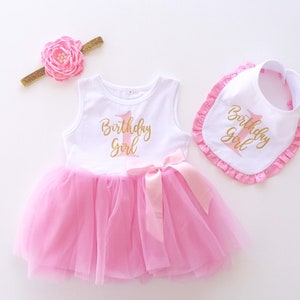 First Birthday Girl Dress, First Birthday Tutu Outfit Girl, Pink and Gold One Tutu Outfit, Cake Smash Outfit Baby Girl, First Birthday Bib image 3