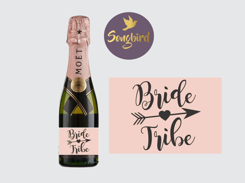 Bride Tribe Blush Pink Gold Black Mini Wine Champagne Bottle | Etsy
