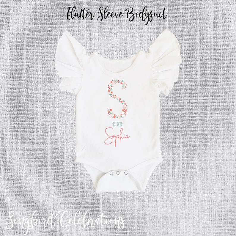 Personalized Floral Letter Name Baby Girl Onesie® Coral and Etsy