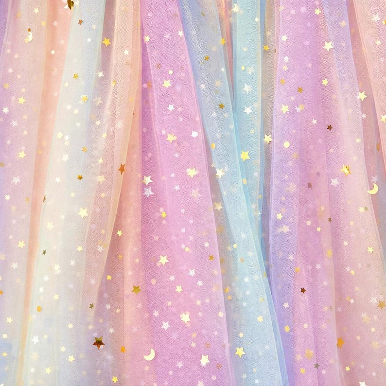 One Pastel Rainbow Tutu Tulle Dress, 1st Birthday Girl Rainbow Gold Star Outfit with Floral Headband, Cake Smash image 6