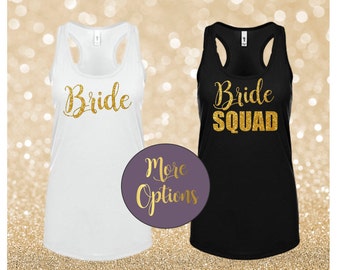 Bride Squad Tank Top Bachelorette Party Shirt Black Gold Glitter Racerback Beach Wedding Hen Party Bride Tribe Bridesmaid Gift Plus Size