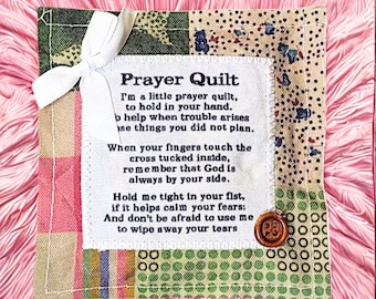 Pocket Prayer Quilt – Mini Prayer Quilt Comfort Gift, Angel Charm Faith Keepsake