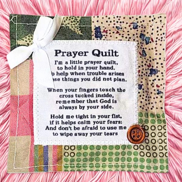 Pocket Prayer Quilt – Mini Prayer Quilt Comfort Gift, Angel Charm Faith Keepsake