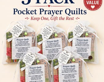 Set of 5 Square Mini Prayer Quilts – Angel Charm Faith Comfort Gift