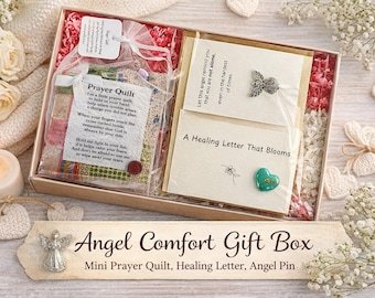Angel Comfort Gift Box – Sympathy and Encouragement Gift with Prayer Quilt, Healing Letter & Angel Pin