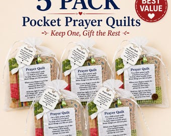 Set of 5 Square Mini Prayer Quilts – Angel Charm Faith Comfort Gift
