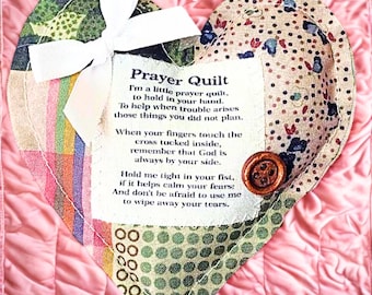 Comfort Gift Heart Mini Prayer Quilt – Angel Charm Keepsake, Faith Token