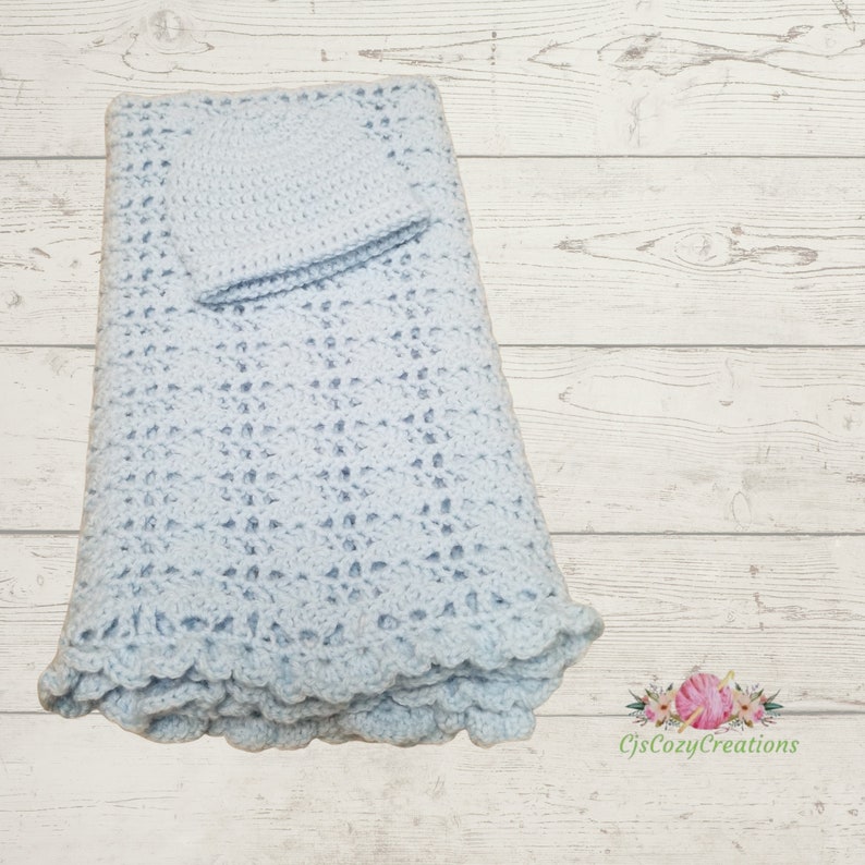 Blue Dreamy Lace Baby Blanket With Hat Etsy