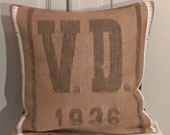 Zero waste cushion cover, printed jute bag "VD 1936" outdoor, approx. 40 x 40 cm