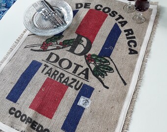 Zero waste coffee bag table runner "DOTA TARRAZU" 85 x 60 cm approx., upcycling, sustainable, close to nature