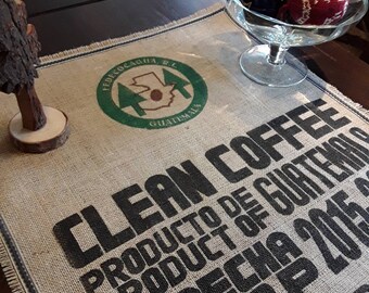 Zero waste printed table runner "CLEAN COFFEE" 88 x 57 cm approx., upcycling, sustainable, close to nature