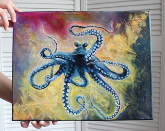 Octopus Tie Dye Painting | Bright Colors | Original Painting | Ocean Creature Artwork