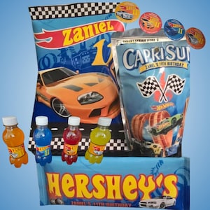 Hot Wheels Birthday Party Theme|decorationCustom Chip Bags|Hersheys|Caprisun|Mini Soda Labels|Personalized Stickers|Everything Personalized|