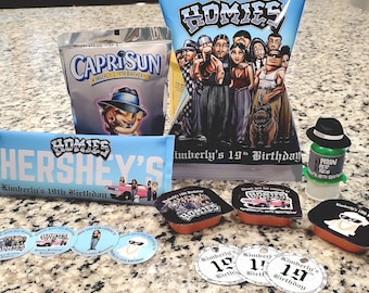 Homies Birthday Party Favors Personalized Chip Bags Stickers Tags & More