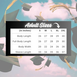 May include: A size chart for adult clothing, showing measurements in inches for body length, full body length, body width, and sleeve length. The chart includes sizes S, M, L, XL, and 2XL.