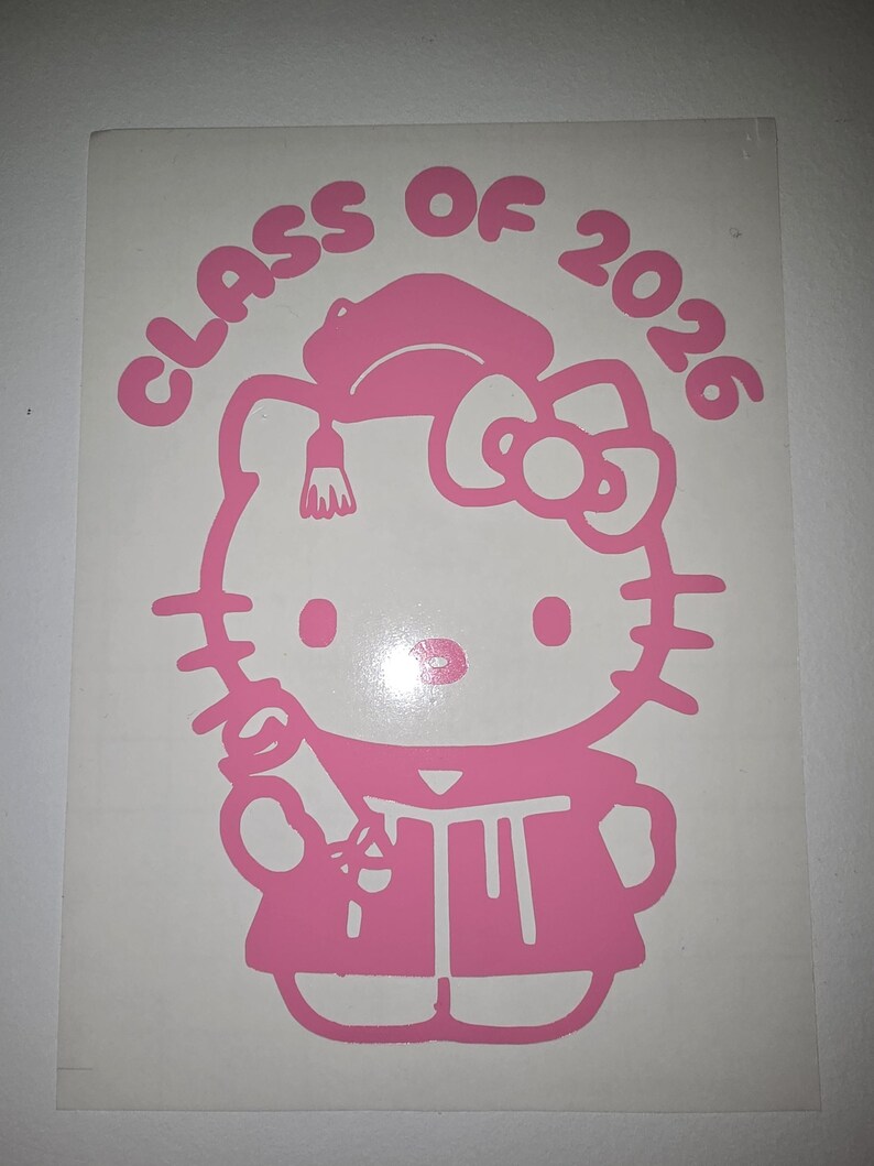 Helllo kitty Decal| Class of 2026|Graduation|Waterproof|vinyl Light Pink
