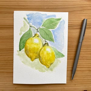 Carte de citrons sur une branche/aquarelle peinte à la main originale/cartes de citrons/carte de jardinage/action de grâce/carte d'anniversaire/carte d'aliments/mode de vie sain