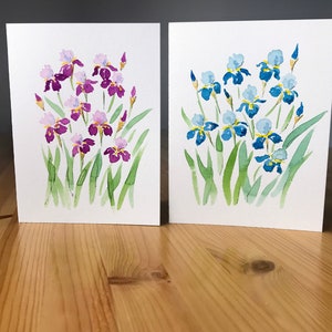 Aquarelle peinte à la main / Iris bleu / Carte de fleurs de printemps / Iris violet / Carte de Pâques / Carte de fête des Mères / Carte de voeux vierge
