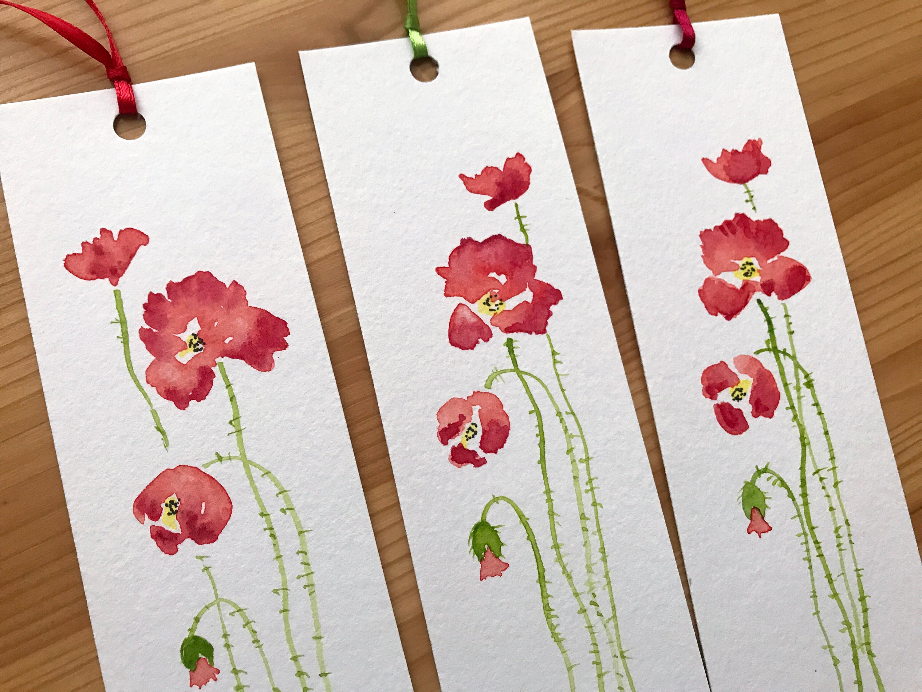 Poppy Bookmark/3 Hand Painted Watercolour Bookmark/Set of | Etsy