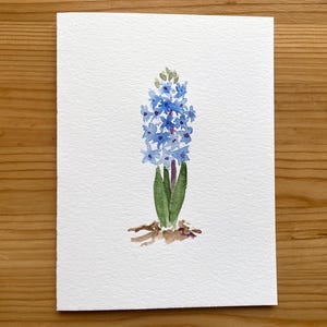 Carte de jacinthe/carte aquarelle peinte à la main/fleurs de jardin bleues/fleurs de printemps/jacinthe bleue/carte de Pâques/fête des mères/carte de voeux vierge