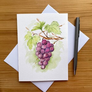 Carte raisins rouges/carte aquarelle peinte à la main/carte fruits/carte été/carte récolte/carte de voeux vierge/carte nature/nourriture/vignoble/vin